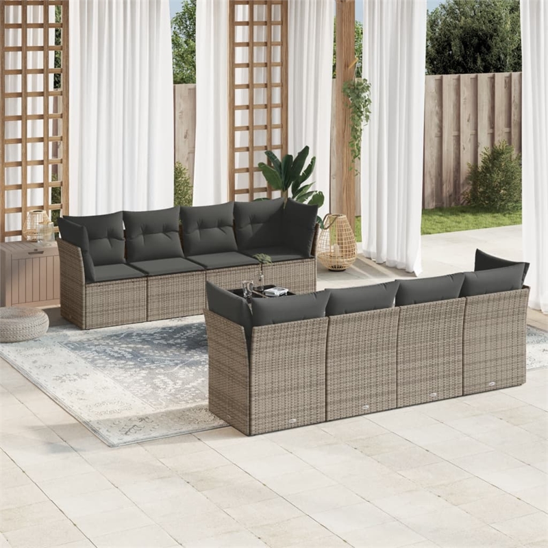 Afuera Living Contemporary 9 Piece Poly Rattan Sofa Set in Gray