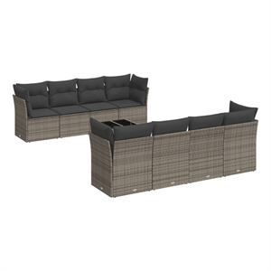 Afuera Living Contemporary 9 Piece Poly Rattan Sofa Set in Gray