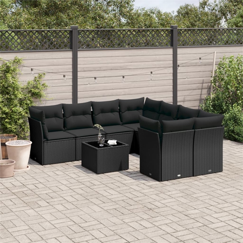 Afuera Living Contemporary Synthetic Poly Rattan Sofa Set in Black