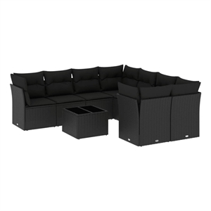 Afuera Living Contemporary Synthetic Poly Rattan Sofa Set in Black