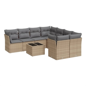 Afuera Living Contemporary 9 Piece Poly Rattan Sofa Set in Gray/Beige