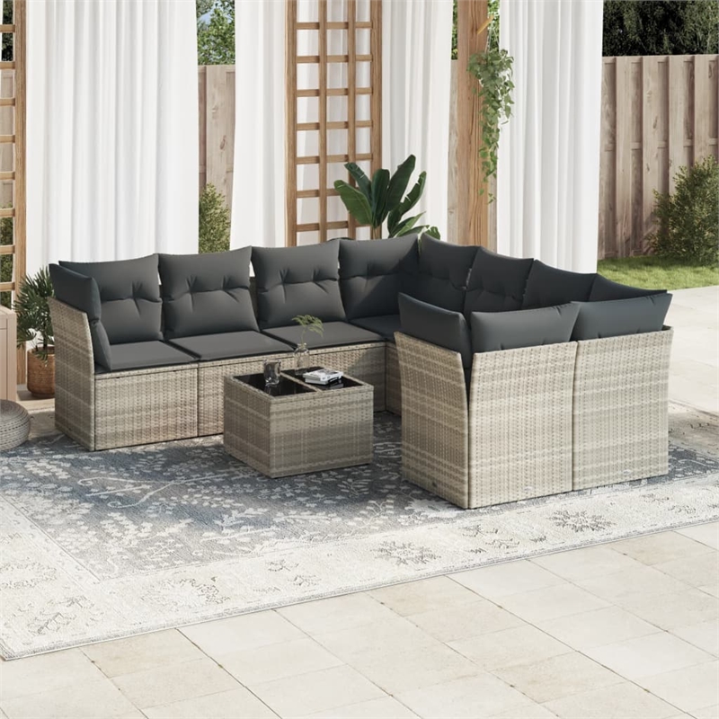 Afuera Living Contemporary 9 Piece Poly Rattan Sofa Set in Gray