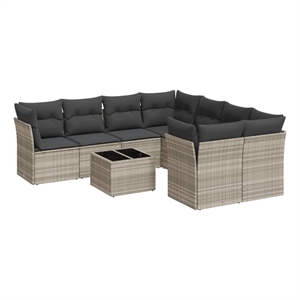 Afuera Living Contemporary 9 Piece Poly Rattan Sofa Set in Gray