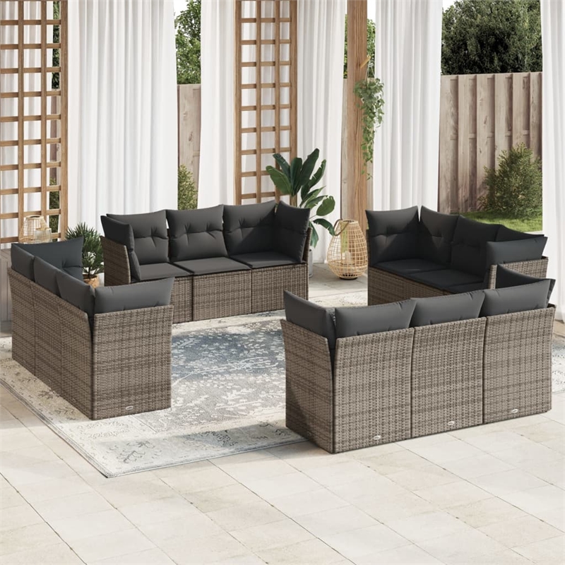 Afuera Living Contemporary 12 Piece Poly Rattan Sofa Set in Gray