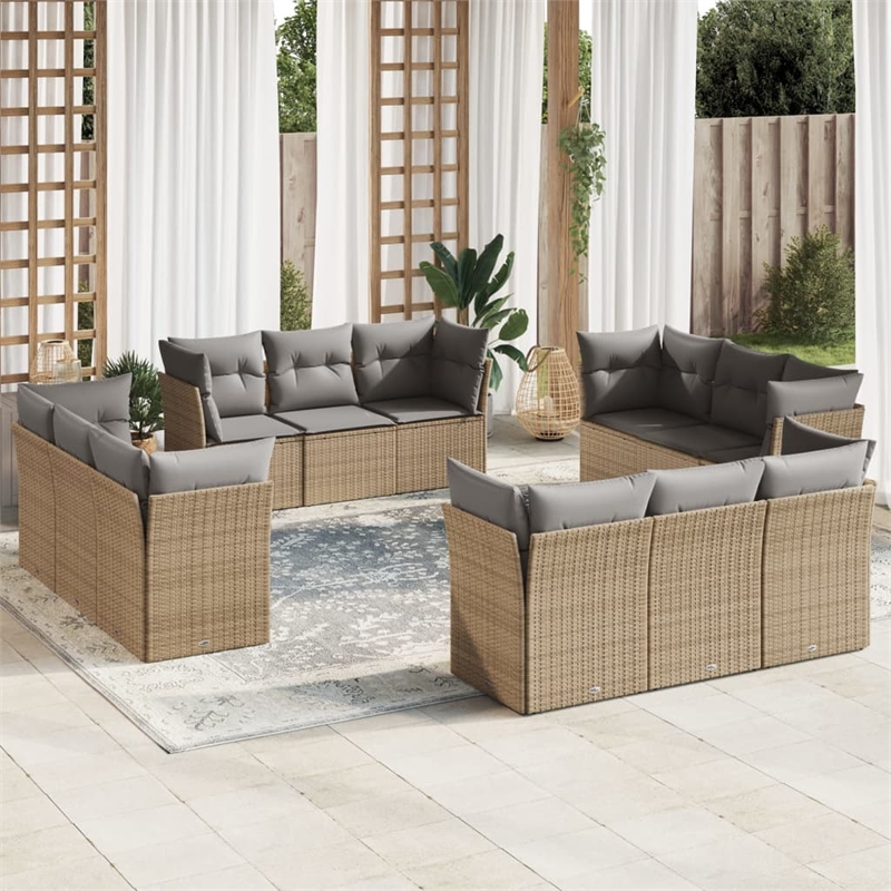 Afuera Living Contemporary 12 Piece Poly Rattan Sofa Set in Beige