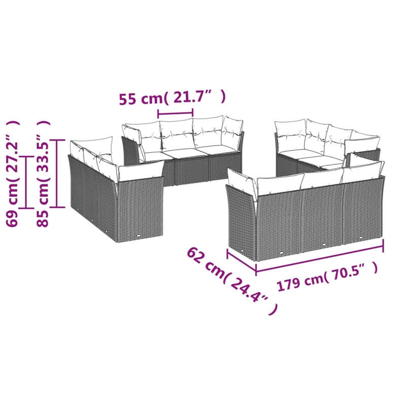 Afuera Living Contemporary Synthetic Poly Rattan Sofa Set in Gray