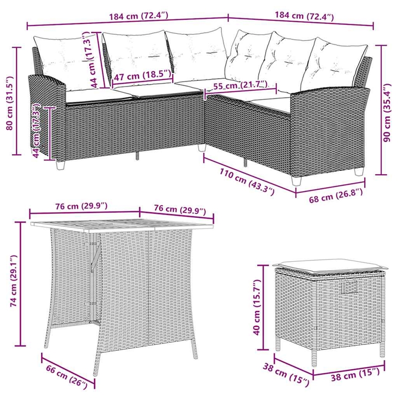 Afuera Living Contemporary Synthetic Poly Rattan Garden Sofa Set