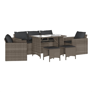 Afuera Living Contemporary Synthetic Poly Rattan 6 Piece  Sofa Set in Gray