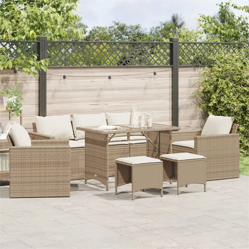 Afuera Living Contemporary 6 Piece Poly Rattan Sofa Set in Cream/Beige
