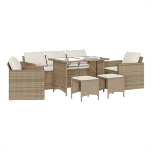 Afuera Living Contemporary 6 Piece Poly Rattan Sofa Set in Cream/Beige