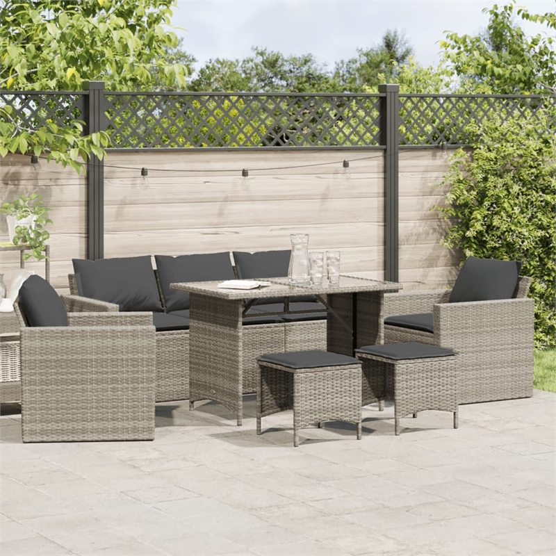 Afuera Living Contemporary 6 Piece Poly Rattan Sofa Set in Gray