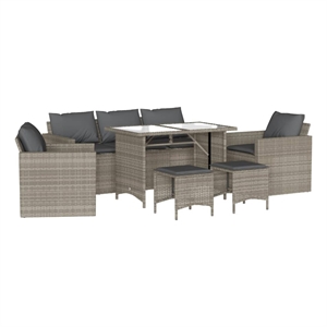 Afuera Living Contemporary 6 Piece Poly Rattan Sofa Set in Gray