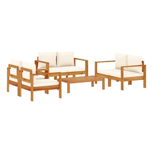 Afuera Living 5 Piece Solid Acacia Wood Medium Sofa Set in White/Cream