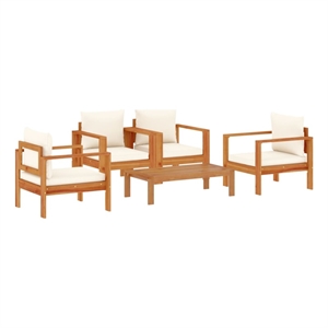 Afuera Living 5 Piece Solid Acacia Wood Large Sofa Set in Brown