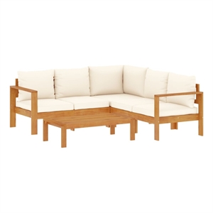 Afuera Living 4 Piece Solid Acacia Wood Sofa Set in White/Cream/Natural