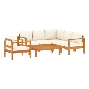 Afuera Living 5 Piece Solid Acacia Wood Sofa Set in White/Cream/Natural