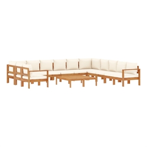 Afuera Living 9 Piece Solid Acacia Wood Sofa Set in White/Cream/Natural