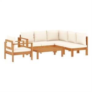Afuera Living 5 Piece Solid Acacia Wood Medium Sofa Set in White/Cream