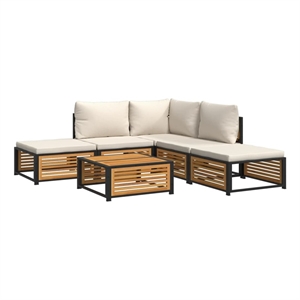 Afuera Living 6 Piece Solid Acacia Wood Sofa Set in White/Cream/Natural