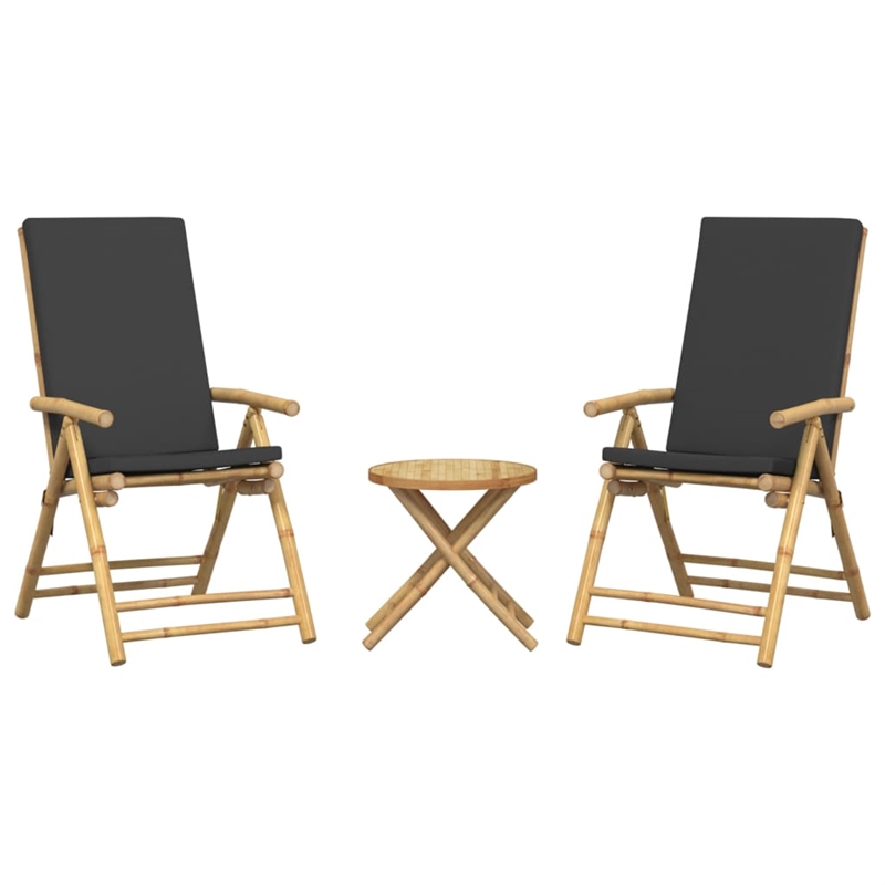 Afuera Living 3 Piece Bamboo Small Bistro Set in Gray/Brown/Natural