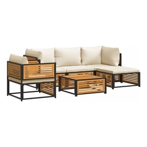Afuera Living 6 Piece Solid Acacia Wood Sofa Set in White/Cream/Natural