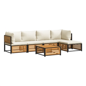 Afuera Living 6 Piece Solid Acacia Wood Sofa Set in White/Cream