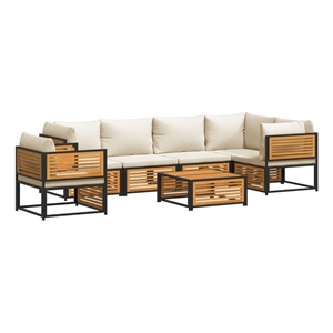 Afuera Living 7 Piece Solid Acacia Wood Sofa Set in White/Cream