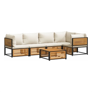 Afuera Living 6 Piece Solid Acacia Wood Large Sofa Set in White/Cream