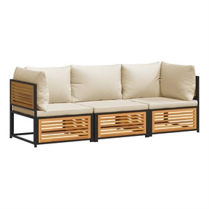Afuera Living 3 Piece Solid Acacia Wood Sofa Set in White/Cream