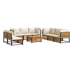 Afuera Living 9 Piece Solid Acacia Wood Small Sofa Set in White/Cream/Natural