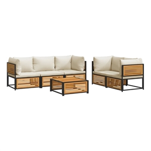 Afuera Living Contemporary Solid Acacia Wood Sofa Set in Brown/Cream