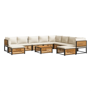 Afuera Living 11 Piece Solid Acacia Wood Sofa Set in White/Cream/Natural