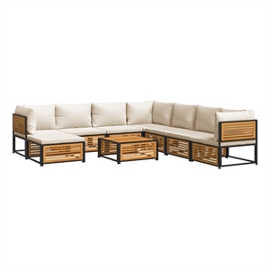 Afuera Living 9 Piece Solid Acacia Wood Sofa Set in White/Cream