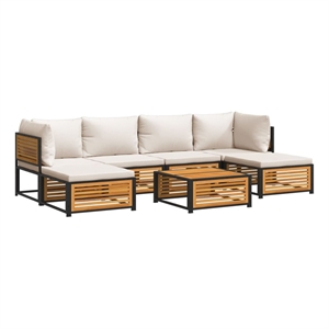 Afuera Living 7 Piece Solid Acacia Wood Sofa Set in White/Cream/Natural