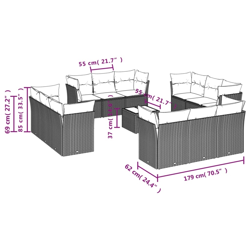 Afuera Living Contemporary 13 Piece Poly Rattan Large Sofa Set in Black