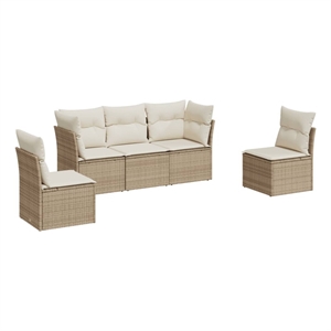Afuera Living Contemporary 5 Piece Poly Rattan Sofa Set in Cream/Beige