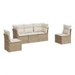 Afuera Living Contemporary 5 Piece Poly Rattan Sofa Set in Cream/Beige