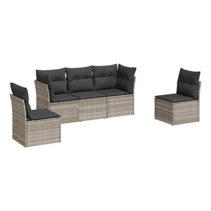 Afuera Living Contemporary 5 Piece Poly Rattan Sofa Set in Gray
