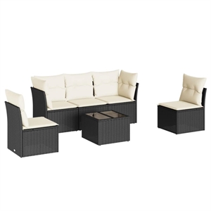 Afuera Living Contemporary 6 Piece Poly Rattan Sofa Set in Black/Cream