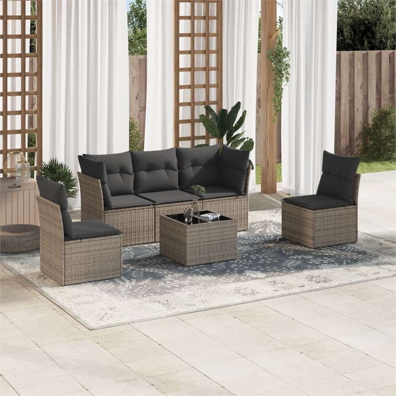 Afuera Living Contemporary 6 Piece Poly Rattan Small Sofa Set in Gray