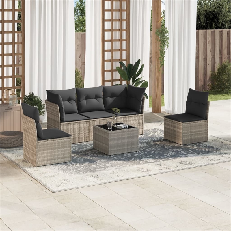 Afuera Living Contemporary 6 Piece Poly Rattan Small Sofa Set in Gray