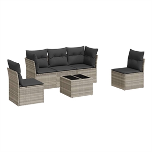 Afuera Living Contemporary 6 Piece Poly Rattan Small Sofa Set in Gray