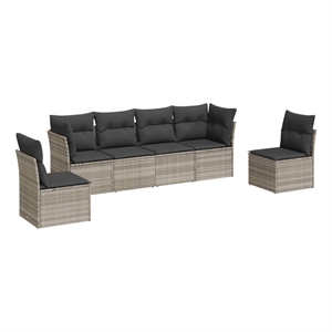 Afuera Living Contemporary Synthetic Poly Rattan 6 Piece  Sofa Set in Gray