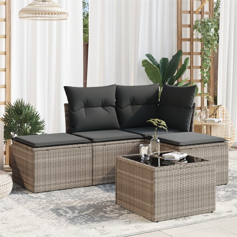 Afuera Living Contemporary 5 Piece Poly Rattan Sofa Set in Gray