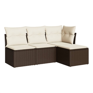 Afuera Living Contemporary 4 Piece Poly Rattan Sofa Set in Brown/Cream