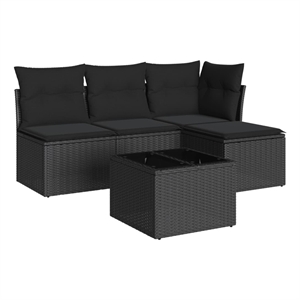 Afuera Living Synthetic Wicker 5 Piece Steel Sofa Set in Black
