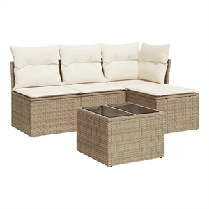 Afuera Living Contemporary 5 Piece Poly Rattan Sofa Set in Cream/Beige