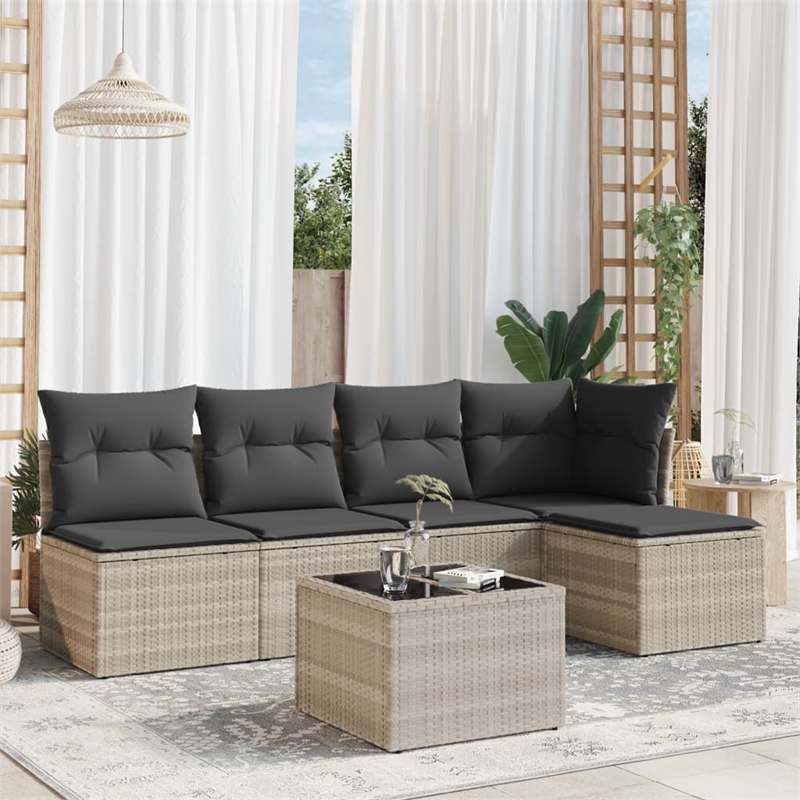 Afuera Living Contemporary 6 Piece Poly Rattan Sofa Set in Gray