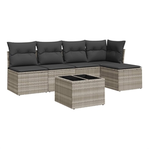 Afuera Living Contemporary 6 Piece Poly Rattan Sofa Set in Gray