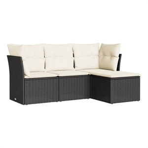 Afuera Living Contemporary 4 Piece Steel Small Sofa Set in Black/Cream